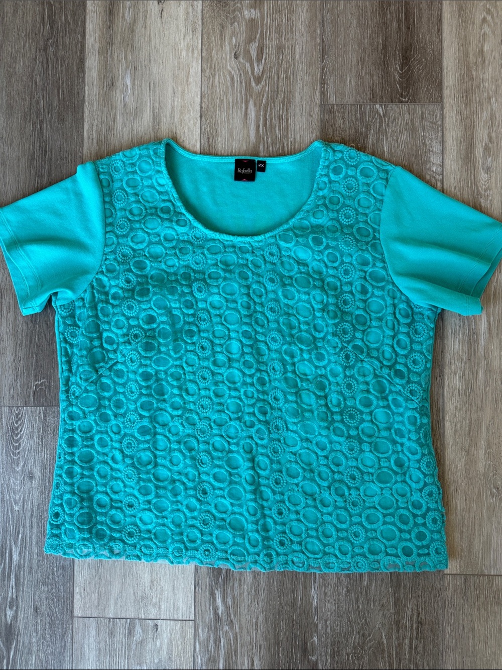 Rafaella Turquoise Short Sleeve Lace Circle Front Top